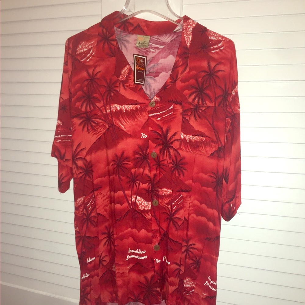 Red Floral Short sleeved Hawaiian Shirt Mens XL